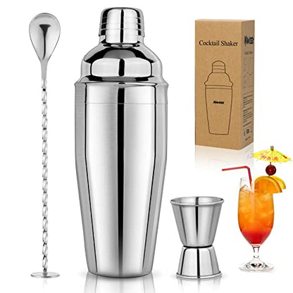 24oz Cocktail Shaker Set Martini Shaker Set Bartender Set | Professional 18/8 Stainless Steel Bar Tools with Margarita Mixer Drink Shaker, Measuring Jigger and Mixing Spoon (Silver) - color: Silver