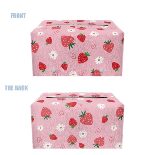 Tissue Box Cover Cartoon Hippie Flower Rectangle Modern PU Leather Rectangular Tissue Box Tissue Cover Tissue Box Holder Night Stands Bedroom Cute Strawberry - color: Cute Strawberry