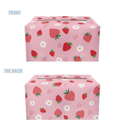 Tissue Box Cover Cartoon Hippie Flower Rectangle Modern PU Leather Rectangular Tissue Box Tissue Cover Tissue Box Holder Night Stands Bedroom Cute Strawberry - color: Cute Strawberry