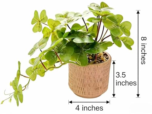 Hanging Clover Leaf Faux Plant 9'' Cascading Artificial Greenery in Rustic Diamond Textured Pot Lifelike Indoor Fake Plant for Farmhouse Kitchen, Entryway, or Bookshelf - color: Plantb