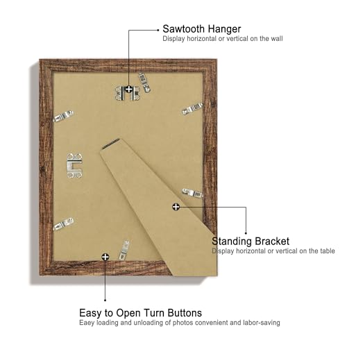 iRahmen 8.5x11 Picture Frame Set of 4, High Definition Real Glass Rustic Frame, Wood Photo Frames 8.5 by 11 Diploma Document for Wall Hanging and Tabletop Display - color: Brown, size: 8.5X11