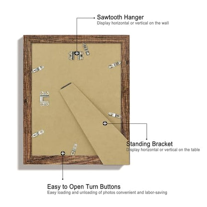 iRahmen 8.5x11 Picture Frame Set of 4, High Definition Real Glass Rustic Frame, Wood Photo Frames 8.5 by 11 Diploma Document for Wall Hanging and Tabletop Display - color: Brown, size: 8.5X11