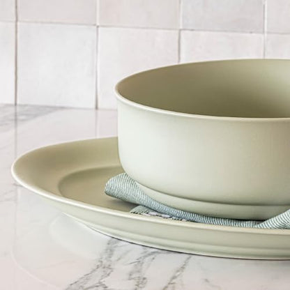 over&back Rim Stoneware Serving Platter - Elegant 1-Piece Oval Serving Platter to Complete Your Kitchen Set - 16" L x 10.8" W Semi-Matte Sage - color: Green