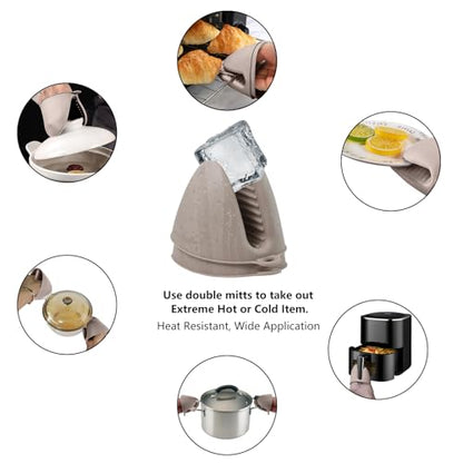 Silicone Oven Mitts Heat Resistant 3 Pair Mini Pot Pinch Grip- ChufanMomsil Short Cute Pot Holders Sets for Kitchen, Air Fryer, Baking, Small Silicone Rubber Oven Gloves Mittens, Khaki - color: Khaki