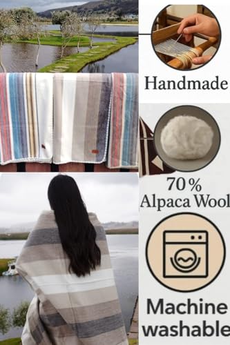 Alpaca Wool Throw Blanket, Natural Beige Striped, 65 x 48 | Cozy, Ultra-Soft, Naturally Warm, Lightweight & Breathable, Non-Itchy - color: Natural Beige Striped, size: Throw (48" x 65")