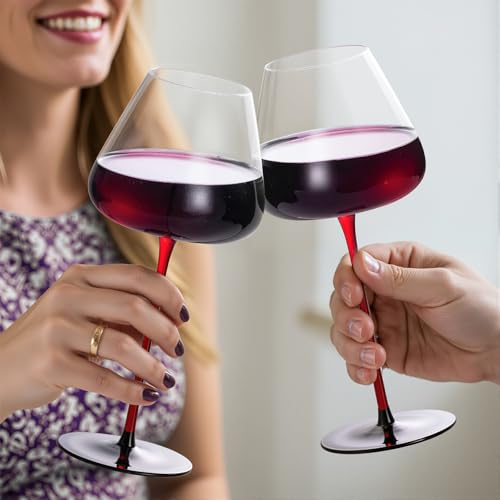 KAMMAK Crystal Red Wine Glasses Set of 2, 23.67 oz Stemmed Glasses, XY020 | Hand Blown, Bordeaux Wine Glasses, Thin Rim & Long Stem, Red & White, Daily Use, Wedding or Birthday Gift for Women - size: 8KPDSXY020