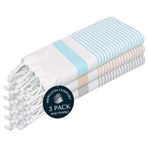 Multi Color Kitchen Towels 16x26 Inch, 3 Pack, 100% Cotton, Ultra Absorbent, Fast Dry, Machine Washable, Drying Dishes, Cleaning, Everyday Use - Aqua Blue, Beige, Ash Grey - color: Aqua Blue, Beige, Ash Grey, style: 3 Pack