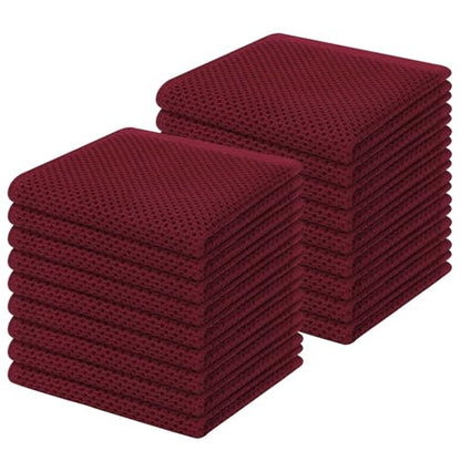 Homaxy 100% Cotton Waffle Weave Kitchen Dish Cloths 18-Pack, Burgundy | 12 x 12 Inches, Ultra Soft Absorbent Dish Towels, Quick Drying Dish Rags with Hanging Loop - color: Burgundy, size: 12 X 12 - 18 Pack