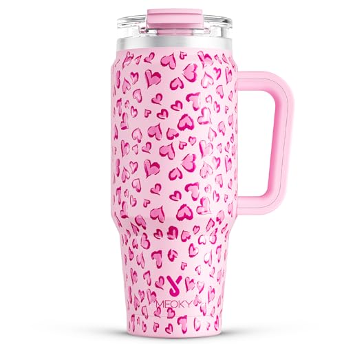 Meoky 32 oz Tumbler with Handle, Insulated Tumbler with Lid and Straw, Stainless Steel Travel Mug, Keeps Cold for 24 Hours, 100% Leak Proof, Fits in Car Cup Holder (Love) - color: Love, size: 32 Ounces