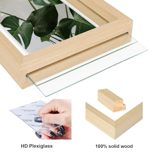 Egofine 4x6 Floating Frames Set of 2, Double Plexiglass Picture Frame, Made of Solid Wood Display Any Size Photo up to 4x6, Wall Mount or Tabletop Standing, Natural Wood - color: Natural Wood, size: 4x6
