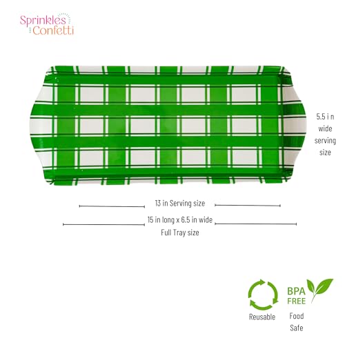 Green Plaid Melamine Serving Tray with Handles Festive All-Season Platter | By Sprinkles & Confetti Easter Summer Birthdays Outdoor Indoor BPA-Free Shatter-Resistant Lightweight Food Entertaining - color: Green Plaid