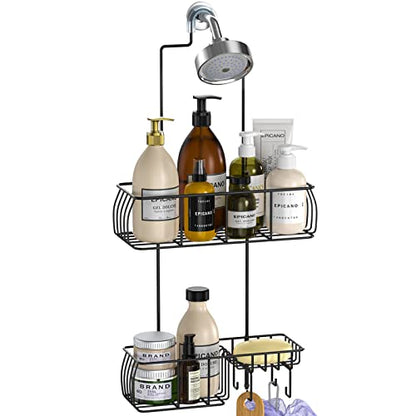 Epicano Shower Caddy Hanging,Large Capacity Shower Organizer,Black | Rustproof,Built-in Soap Dish & 4 Hooks for Loofahs,Suction & Adhesive Install,No Drilling Bathroom Shelves for Inside Shower - color: Matte Black
