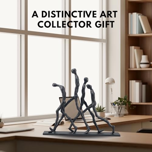 Abstract Four Figures Sculpture Cast Iron Giacometti Style Team Charging Forward Statue, Modern Art Home Office Decor, Motivational Human Figure Figurine for Desk Shelf – Corporate Executive Team Gift - style: Four walking man