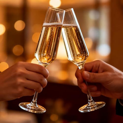 6 Pack Champagne Flutes - Elegant Stemware Champagne Glass Set for Weddings, Birthdays, Holidays - 7.5oz Crystal Clear, Dishwasher Safe, Ideal Gift Set (6)