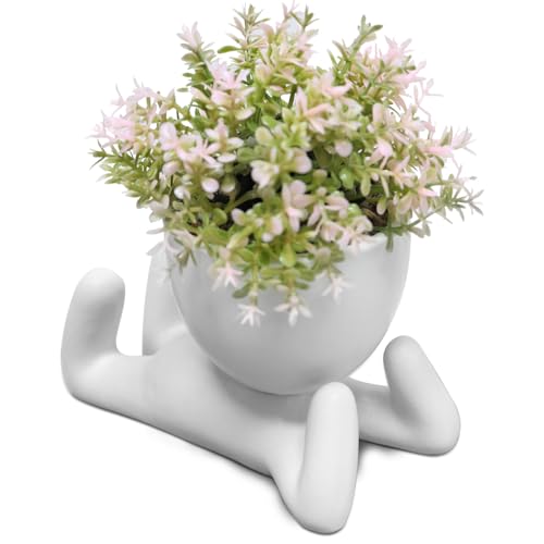 Zerzsy Cute Artificial Succulent Plants in White Human Shaped Pot - Small Fake Plant for Shelf Tabletop Office Home Decor - Desk Decorations for Women - color: White-c