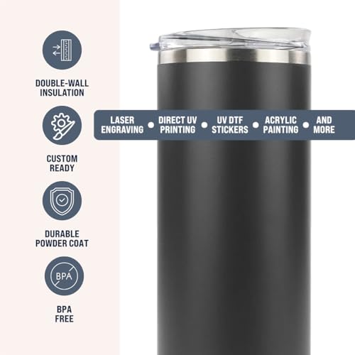 Hogg 20 oz Skinny - Charcoal Gray, Powder Coated Tumblers for Laser Engraving, Engravable Tumblers Bulk, Stainless Steel Cups Bulk, Insulated Cups with Lids - color: Charcoal Gray