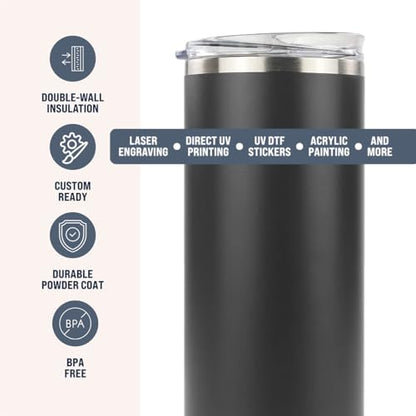 Hogg 20 oz Skinny - Charcoal Gray, Powder Coated Tumblers for Laser Engraving, Engravable Tumblers Bulk, Stainless Steel Cups Bulk, Insulated Cups with Lids - color: Charcoal Gray