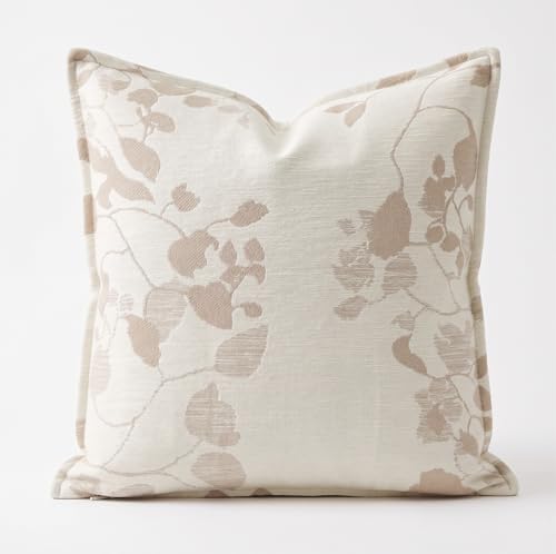 SanVia Cotton Throw Pillow Covers 20x20 – Handwoven Jacquard Texture, Fade-Resistant, No Pilling – Hidden Zipper, Decorative Cushion Cover for Sofa, Couch, Bed – Insert Not Included (Floral, Beige) - color: Taupe Beige, size: 20" x 20" (Pack of 1)