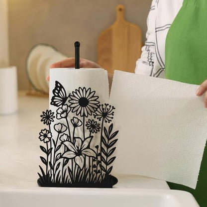 Wildflower Kitchen Countertop Paper Towel Holder Decorative Paper Towel Holder Black Metal Tissue Stand Kitchen Decor Accessories for Home Party Bathroom Countertop Dining Table - style: Wildflower