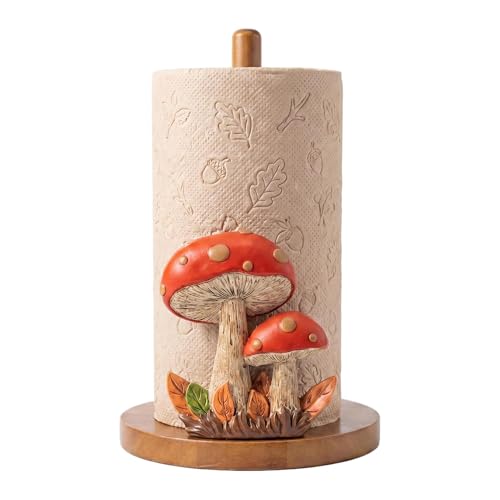Mushroom Paper Towel Holder Vintage Cottage Core Mushroom Kitchen Decor | Wood & Resin Countertop Paper Towel Stand with Rustic Woodland Mushroom Accent for Cafe Dessert Shop & Natural Lovers Gifts - color: Fallen Leaf