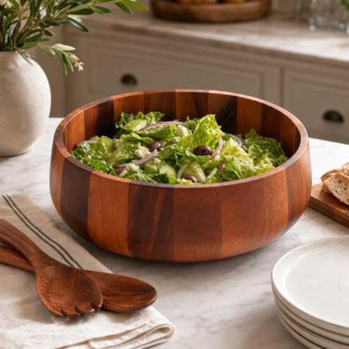 Arthur Court Modern Round Acacia Wood Serving Bowl for Fruits and Salads 4.5" H x 11" Diameter - size: 4.5 inch Tall x 11 Diameter
