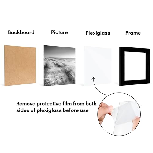 Americanflat 5x5 Picture Frame 5-Pack - Slim Molding - Black | Polished plexiglass front, wall or tabletop display with included easel, triangle hangers included, secure turn-tab backing - color: Black, size: 5x5