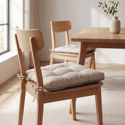 Chair Cushions for Dining Chairs Set of 4, 15.5" x 15.5" x 3.5" Kitchen Chair Cushions with Ties, Upgraded Silicone Non-Slip Bottom, Premium Shredded Memory Foam Chair Pads, Oatmeal - color: Oatmeal