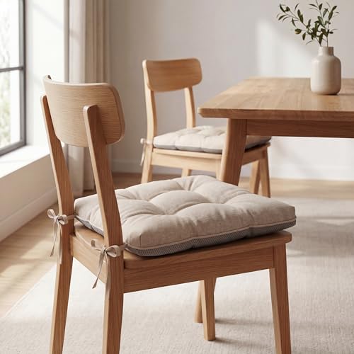 Chair Cushions for Dining Chairs Set of 4, 15.5" x 15.5" x 3.5" Kitchen Chair Cushions with Ties, Upgraded Silicone Non-Slip Bottom, Premium Shredded Memory Foam Chair Pads, Oatmeal - color: Oatmeal