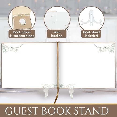 5 Pieces, Wedding Guest Book, Linen Luxury Guest Book, for Wedding, Special Events with Guestbook Stand, Pen, Wedding Book Photo Corners, Guest Book for Party Keepsake Box, Beige