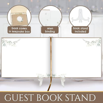5 Pieces, Wedding Guest Book, Linen Luxury Guest Book, for Wedding, Special Events with Guestbook Stand, Pen, Wedding Book Photo Corners, Guest Book for Party Keepsake Box, Beige