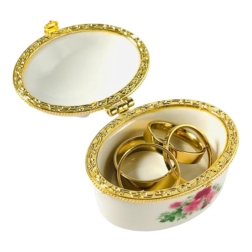 Tiny Oval Porcelain Trinket Box | Rose Bouquet | French Style Gift Box with Velvet Bag - style: Rose Bouquet Oval
