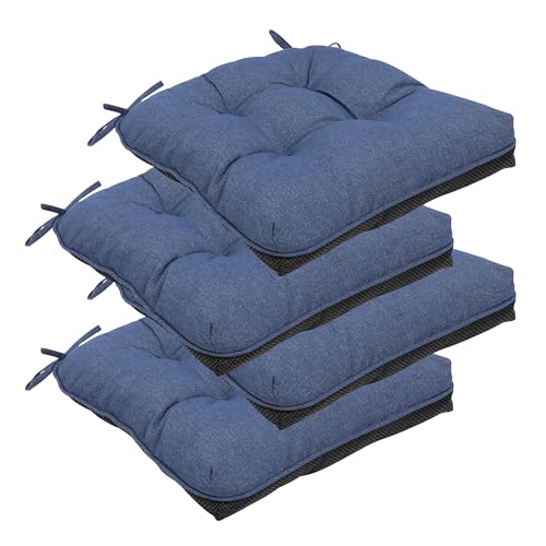 RACE LEAF Indoor Chair Cushions 4 Pack, Tufted Memory Foam Dining Room Chair Pads with Ties and Non-Slip Backing, Kitchen Seat Cushions 15.5" X 15.5" Navy - color: Navy