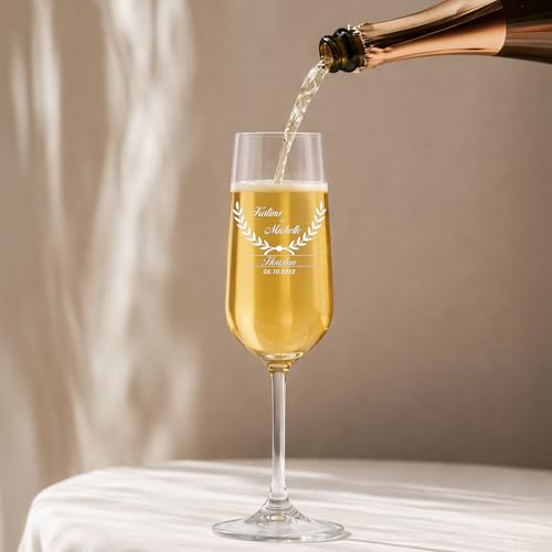 Personalized Champagne Flutes for Wedding – Engraved Glasses for Bride and Groom, Custom Names & Date, Wedding Toast Glasses - (Set of 2 or Single) (Champagne Design 1) - color: Champagne Flutes-D1