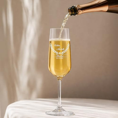 Personalized Champagne Flutes for Wedding – Engraved Glasses for Bride and Groom, Custom Names & Date, Wedding Toast Glasses - (Set of 2 or Single) (Champagne Design 1) - color: Champagne Flutes-D1