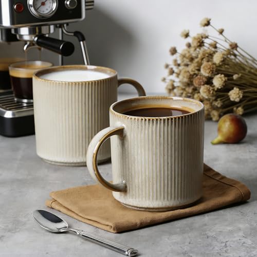 MONITO Coffee Mugs Set of 6,16 oz Ceramic Coffee Cups with Large Handles | Stoneware Mugs Set Suitable for Lattes,Hot tea,Cappuccinos,Mochas and Cocoa,Microwave & Dishwasher Safe,Bonbon Beige - color: Bonbon Beige, size: 6PCS