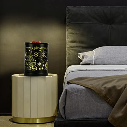 Enaroma Fragrance Wax Melts Warmer with 7 Colors LED Changing Light Classic Black Forest Design Scent Oil Candle Warmer for Home Black Christmas - color: Black Christmas