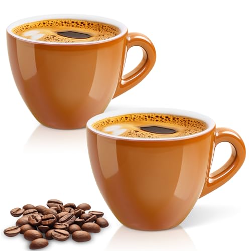 Pilnocok Ceramic Espresso Cups Set of 2, 2.5 oz Coffee Small Mugs | Demitasse Cups for Espresso Shot, Cappuccino, Perfect for Espresso Machine and Coffee Maker, Dishwasher & Microwave Safe - color: Coffee, size: 2.5 oz