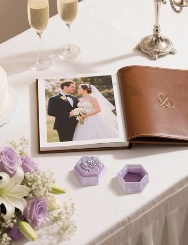 MFXIP Velvet 3 Slots Jewelry Ring Box Engagement Wedding Box Keepsake Box Bridal Photo Ring Triple Slots Hexagon - color: Light Purple