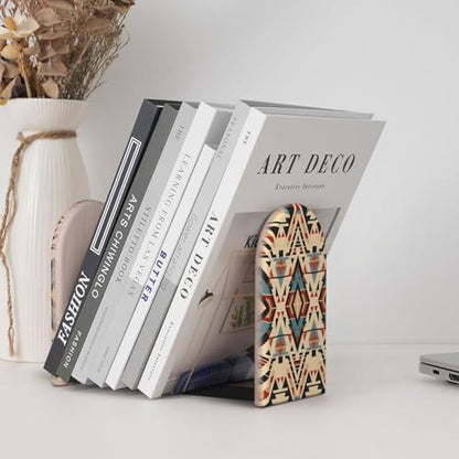 Aztec Geometric Bookends 1 Pair Ethnic Pattern Book Ends for Shelves,Bookends for Heavy Books, Book Holder Decorative for Desk Office School