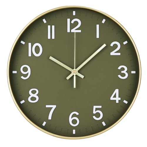Wall Clock Silent Modern Round Decor Clock Non-Ticking Battery Operated Stereoscopic Dial Analog Wall Clocks for Living Room/Bedroom/Office/Kitchen (Olive Green, 12 inch) - color: Olive Green, size: 12 Inch