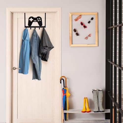 Reallnaive Game Over The Door Hooks Gamer Bathroom Decor Gamepad Hanger Wall Mount Rack Holder for Towel, Hat, Coat, Cloth, Keychain, Bag, Teen Boy Room Gift Decor - style: Game