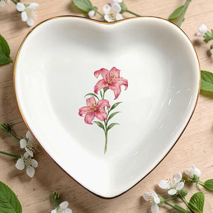 Birth Month Flower Ring Jewelry Dish Tray-Floral Ring Holder for Hippie,Nature,Pace-Birthday Gifts for Mom,Mother-in-law,Step Mom,Aunt,Grandma,Sister,Friends (5 - May (Lily)) - style: 5 - May (Lily)