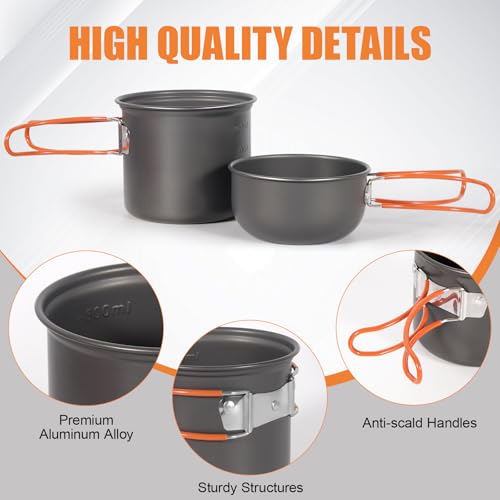 REDCAMP 6/10/11/12/14/15/19 PCS Camping Cookware Mess Kit Camping Gear Campfire Utensils Lightweight Stackable Pot Pan Bowls Soup Spoon with Storage Bag for Camping, Backpacking, Outdoor Cooking - style: Orange,6pcs W/Stove