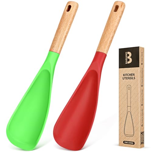 Cooking Spoon for Nonstick Cookwares, Great for Cooking and Serving Sturdy BPA-Free Matte Silicone, Wood Handle Spoon for Mixing, Scoop, and Scrape (AGR, 11.4 inch) - color: AGR, size: 11.4 inch