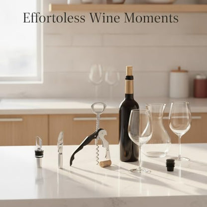 Home Bar & Dining Room Essential: 4-Piece Stainless Steel Wine Opener Kit with Corkscrew, Foil Cutter, Pourer, and Stopper