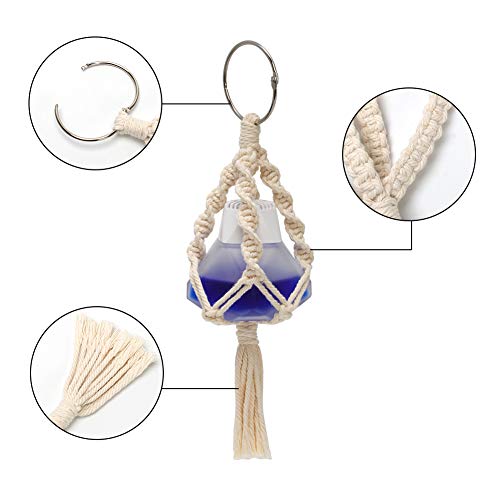 Mini Macrame Plant Hanger, 2 Pcs Plant Holder Car Charm, Handmade Car Rear View Hanging Planter Cotton Rope for Car Home Decorations, 4 Legs, 12 Inch