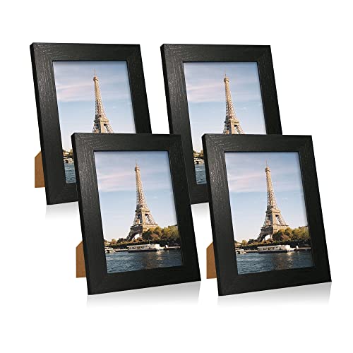 iRahmen 5x7 Picture Frame Set of 4, Black Wooden Frame with High Definition Glass, 5 x 7 Photo Frames for Tabletop Display and Wall Mounting - color: Black Woodgrain, size: 5X7