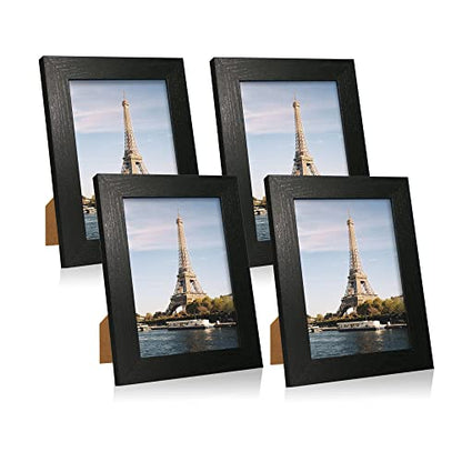 iRahmen 5x7 Picture Frame Set of 4, Black Wooden Frame with High Definition Glass, 5 x 7 Photo Frames for Tabletop Display and Wall Mounting - color: Black Woodgrain, size: 5X7