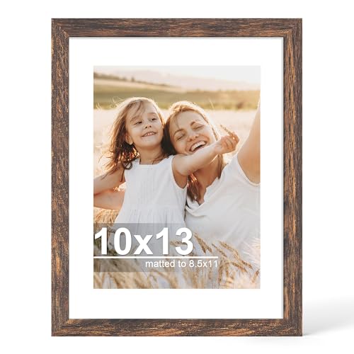 Hongkee 10x13 Picture Frame with Real Glass,Display Diploma 8.5x11 with Mat | (1 Pack, Rustic Brown)10 by 13 Wooden Frame for Wall and Tabletop for Photos, Artwork; Fits Home, Office & Gallery Wall Decor - color: Rustic Brown, size: 10X13 in