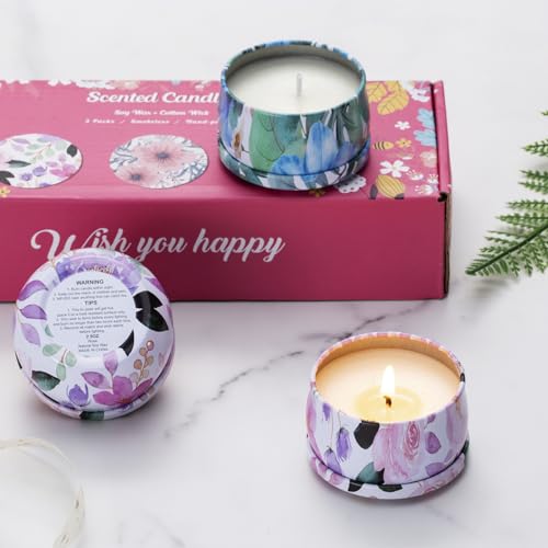 Hausware 3 Pack Scented Candles, 2.5 oz Aromatherapy Candles with Floral Scents,Soy Candles Set with 72H Burning Time,Ideal Gift for Women(Magnolia+Jasmine+Rose) - color: Magnolia+Jasmine+Rose